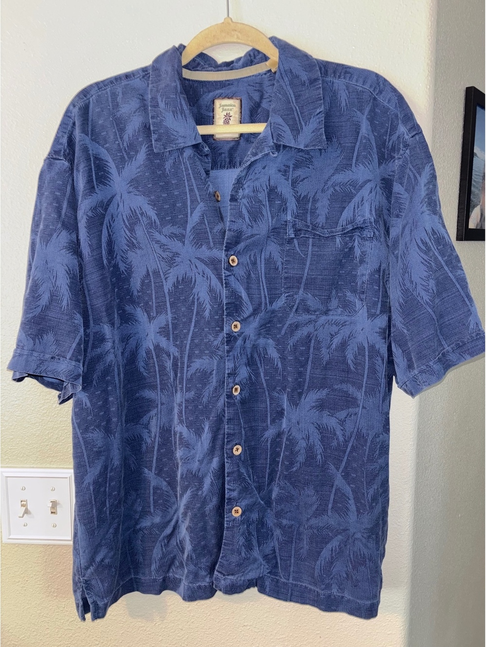 Jamaica Jaxx Mens XXL Blue Silk Jacquard Woven Tropical Hawaiian Camp Shirt